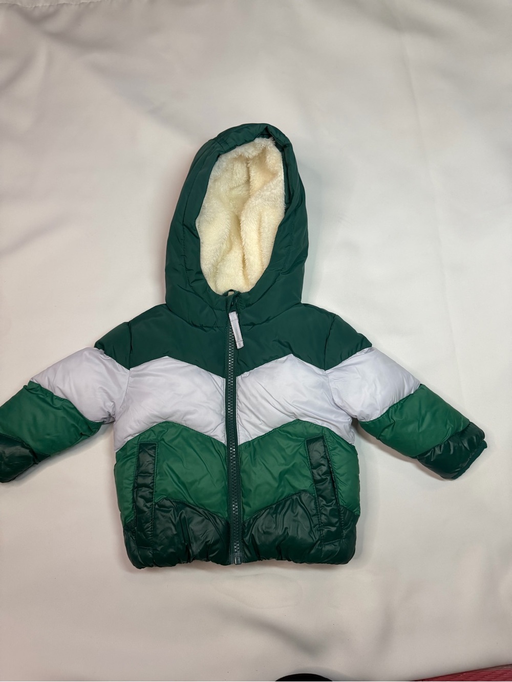 Cat&Jack Green and White Hooded Puffer Jacket
